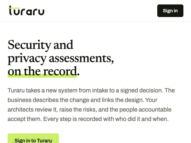 Turaru website homepage, a security and privacy assessment platform